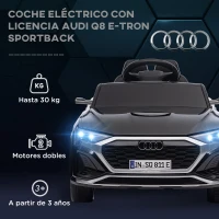 AIYAPLAY Coche Eléctrico para Niños Audi Q8 etron sportback con Batería 12V Mando a Distancia Faros Bocina y Música Negro(m-4)