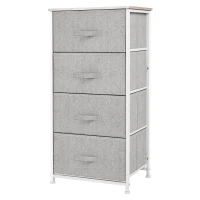 HOMCOM Cómoda con 4 Cajones de Tela Cajonera Armario de Almacenaje Multifuncional para Dormitorio Salón Pasillo 45x30x92 cm Gris(m-10)