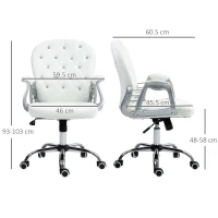 Vinsetto Office Chair Ergonomic 360° Swivel PU Diamante Padded Base 5 Castor Wheels for Home Work White(m-3)