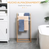 HOMCOM Toallero de Pie de Bambú con 3 Barras Toallero de 3 Niveles para Baño Lavadero 48x25,8x94 cm Natural(m-4)