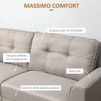 HOMCOM Divano 3 Posti Moderno con Rivestimento in Tessuto, 6 Gambe in Legno e Braccioli, Beige(m-4)