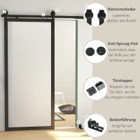 HOMCOM Schiebetür-Bausatz, leise & leichtgängig, für Holz- & Zementwände, 183cm, Stahl, Schwarz(m-6)