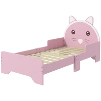ZONEKIZ Bed for Kids Cat Design Toddler Bed Frame Bedroom Furniture with Guardrails, for 3-6 Years, 143L x 74W x 72Hcm - Pink(m-11)
