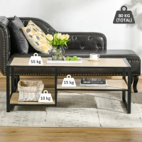 HOMCOM Mesa de Centro de Salón con 2 Estantes de Almacenamiento Mesa Baja con Marco de Acero para Dormitorio 120x60x46 cm Roble(m-6)