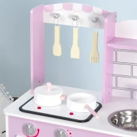 HOMCOM Kinderküche mit Zubehör Herde Spielzeugküche Spielküche Kinderküche Holz 3 Jahre+ Spielzeugküche für Kinder Kieferbeine+MDF Rosa 55 x 30 x 80 cm(m-8)