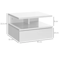 HOMCOM Juego de 2 Mesitas de Noche Colgantes con 1 Cajón y Estante Abierto para Dormitorio 35x32x22,5 cm Blanco(m-3)