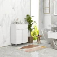 kleankin Freestanding Bathroom Cabinet, High Gloss Storage Cabinet with Doors and Adjustable Shelf, 60 x 30 x 80 cm, White(m-2)