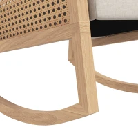 HOMCOM Fauteuil à bascule rocking chair design tissu effet lin accoudoirs cannage style bohème structure en d'hévéa gris clair(m-9)