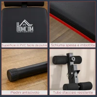 HOMCOM Panca per Addominali Pieghevole e Regolabile con Schienale Imbottito, 47x139x51-69cm, Nero e Rosso(m-7)