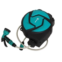 DURHAND Avvolgitubo Automatico a Parete con Tubo da 10 m, in Plastica e PP, 28x14x34 cm, Nero e Azzurro(m-10)