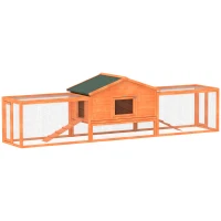 PawHut Wooden Rabbit Hutch with Run, Tray, Ramps, Asphalt Roof, 309 x 70 x 87cm, Orange(m-1)