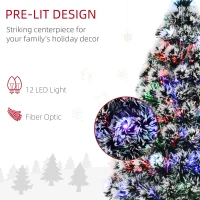 HOMCOM 3ft Artificial Prelit Christmas Tree, Snow Xmas Tree with Colourful LED Lighting Fiber Optics, Green White(m-4)