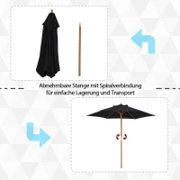 Outsunny Sonnenschirm Ø 250 cm, Sonnenschirm mit Seilzugmechanismus Balkonschirm Strandschirm aus Bambus windfest Marktschirm Sonnenschutz für Balkon Terrasse Garten, Schwarz(m-4)