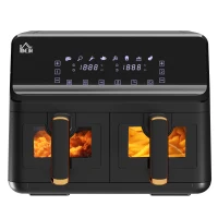 HOMCOM 8L 200°C Double Air Fryer, with 8 Preset Menus and Digital Display - Gold Tone/Black(m-1)