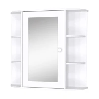 HOMCOM Armoire Murale avec Miroir Salle de Bain Meuble Miroir avec Rangement Toilettes 1 Porte + étagères latérales Blanc(m-1)