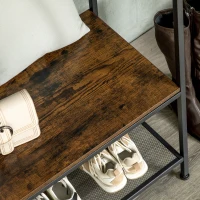 HOMCOM Garderobenständer im Industrie-Design, 8 Regalböden, 5 Kleiderhaken, 1 Schuhbank, 2 Schubladen, Grau + Braun(m-9)