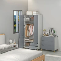 HOMCOM Bedroom Furniture Set, Wardrobe with Hanging Rail, 3 Drawer Chest of Drawers, Bedside Table with Drawer, Grey and White(m-10)