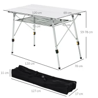 Outsunny 4FT Folding Aluminium Picnic Table Portable Camping BBQ Table Roll Up Top Mesh Layer Rack with Carrying Bag(m-3)