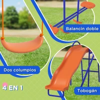 Outsunny Columpio Infantil 4 en 1 Columpio para Niños con 2 Columpios Individuales 1 Columpio del Planeador 1 Tobogán Multicolor(m-5)