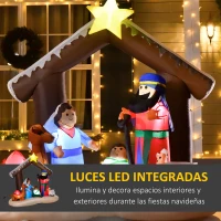 HOMCOM Decoración Inflable de Navidad 183 cm con Luces Incluye Inflador Tipo Arco Bíblico del Nacimiento de Jesús Multicolor(m-4)