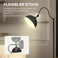HOMCOM Stehleuchte im Vintage-Design, verstellbarer Winkel, Metall, 42 x 25,5 x 152 cm, Schwarz(m-4)