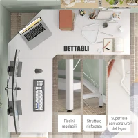 HOMCOM Scrivania Angolare a L con Piedini Regolabili, in Legno e Acciaio, 150x150x76 cm, Bianca(m-5)