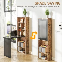 HOMCOM Folding Desk with Blackboard Multi-function Computer Office Workstation Side Shelf for Home Office, Rustic Brown(m-4)