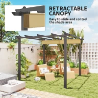 Outsunny 3 x 3m Aluminium Pergola, with Retractable Roof - Khaki(m-4)