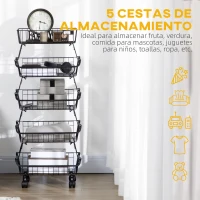 HOMCOM Frutero de 4 Niveles con Ruedas Carrito de Almacenamiento para Cocina Salón Dormitorio 40x28x97 cm Negro(m-4)