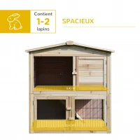 PawHut Clapier à lapin cage à lapin 2 étages 4 portes verrouillables rampe toit bitûmé bois de sapin(m-5)