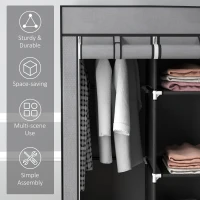 HOMCOM Fabric Wardrobe for Bedroom, Portable Wardrobe with 5 Shelves, 2 Hanging Rails and 3 Fabric Drawers, Foldable Closet, 125 x 43 x 162.5cm, Dark Grey(m-6)