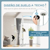 PawHut Árbol Rascador para Gatos de Suelo a Techo Ajustable con 3 Plataforma de Forma de Nube y 2 Bolas 48x32x225-255 cm Blanco(m-5)