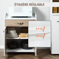 HOMCOM Chariot de service desserte de cuisine à roulettes tiroir placard 2 portes étagère en bois blanc aspect chêne clair(m-5)