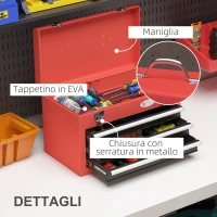 DURHAND Cassetta Porta Attrezzi con 3 Cassetti e Vano Superiore in Acciaio con Maniglia, 45x24x27cm, Rosso(m-4)