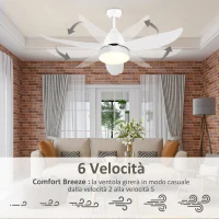 HOMCOM Ventilatore da Soffitto a 6 Velocità con Luce LED e Telecomando, in Acciaio, Ø122x45cm, Bianco(m-4)