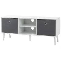 HOMCOM Mueble de TV para Televisores de hasta 50" con 2 Cajones de Tela y Estantes Abiertos110x29x46,5 cm Blanco y Gris(m-10)