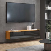 HOMCOM Mobile TV con Design Lucido a Parete e Credenze Chiuse, in Truciolato, 160x35x30 cm, Marrone e Nero(m-2)