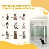 PawHut Cancellino per Cani Regolabile con Estensioni e Porta per Gatti, 76-104x106cm, Bianco(m-4)