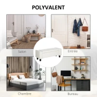 HOMCOM Banc de rangement, coffre de rangement avec couvercle, bout de lit en polyuréthane côtelé pour salon, chambre, entrée, 106 x 40 x 40 cm, blanc(m-6)