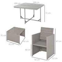 Outsunny Set Mobili da Giardino Esterno Tavolo con 4 Sedie 4 Poggiapiedi 9pz Rattan Grigio(m-3)