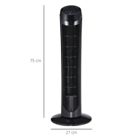 HOMCOM Standventilator 45 W Turmventilator Ventilator leise 3 Belüftungsstufen, 70° Oszillation, ABS, Schwarz, Ø27 x H75 cm(m-3)