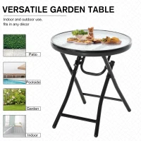 Outsunny Foldable Garden Table, Round Folding Table with Glass Tabletop and Safety Buckle for Patio, Garden, Outdoor, Indoor, Black(m-5)