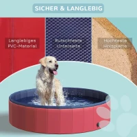 PawHut Hundebadewanne faltbar Badewanne Hundepool Plantschbecken Swimmingpool Wasserbecken für Hunde und Katzen Schwimmbecken Kunststoff+Holz Rot Ø140 x H30 cm(m-4)