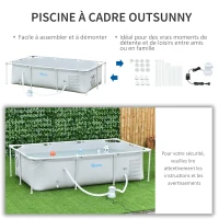 Outsunny Piscine Tubulaire Hors Sol rectangulaire Cadre en métal avec Filtre 252L x 152l x 65H cm Gris(m-6)
