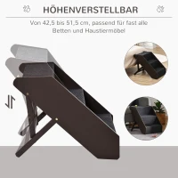 PawHut Haustiertreppe Katzentreppe Hundetreppe mit 3 Stufen für Katzen und Hunde klappbar Holz+MDF 40,8 x 56,5 x (42,5-51,5) cm(m-5)