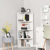 HOMCOM 4-Tier Corner Open Shelf Bookcase Fan Bookshelf Plants Stand Wood Freestanding Unit, 40x40x120cm, White(m-10)