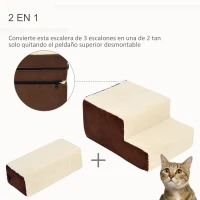 PawHut Escalera para Mascotas Perros Gatos de 3 Peldaños Desmontable y Funda Extraíble Portátil Carga 15 kg 54x40x39 cm Marrón y Beige(m-4)