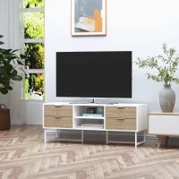 HOMCOM Mobile Porta TV fino a 47", Mobiletto Basso con Cassetti, Mobiletto da Salotto in Legno, 120x39x48cm, Bianco e Rovere(m-2)
