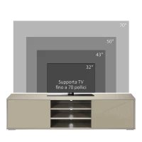 HOMCOM Mobile TV Basso per TV 70" max in MDF Grigio con 3 Ripiani Aperti e 2 Armadietti, 160x39x41.2 cm(m-7)