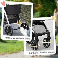 PawHut 3 in 1 One-Click Foldable Pet Stroller, Detachable Dog Cat Travel Pushchair, Car Seat w/ EVA Wheels, Basket, Adjustable Canopy, Safety Leash, Cushion, for Small Pets - Black(m-7)